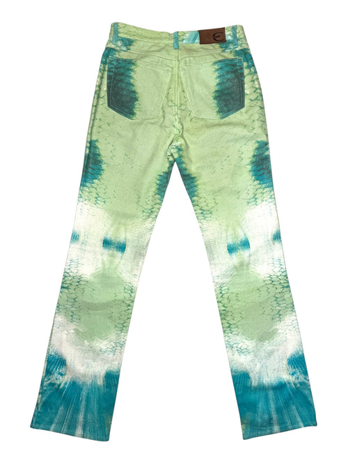 Vintage 2000s CAVALLI Mid-Rise Blue & Green Abstract Snake Print Straight Leg Jeans | Size S-M
