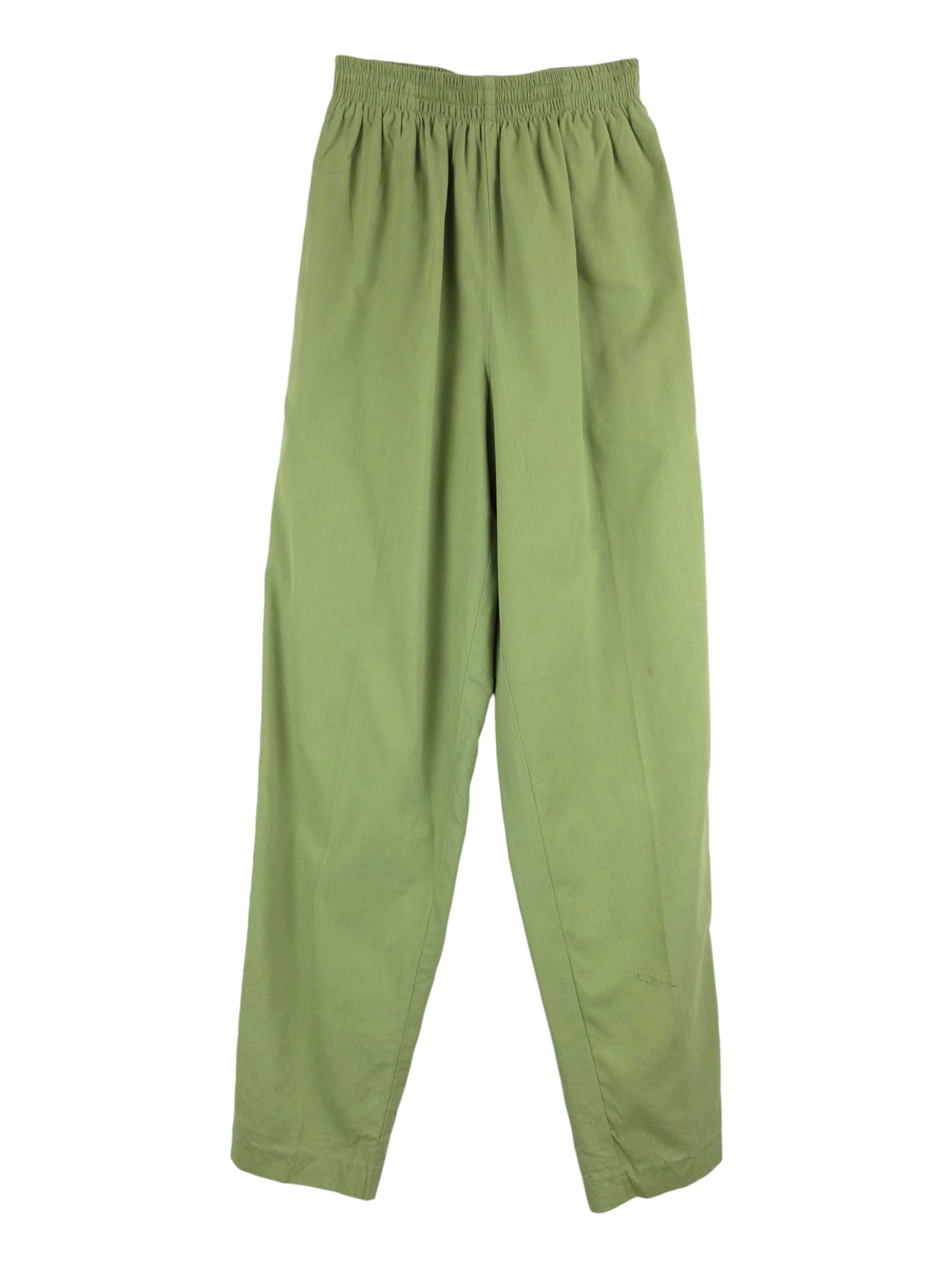 Vintage 80s Lime Green High Waisted Cigarette Silhouette Relaxed Fit Trouser Pants with Elasticated Waist & Drawstring | 28 Inch Waist