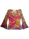 Vintage 90s Y2K Anna Molinari Blumarine Rare Psychedelic Silk Bright Abstract Patterned Butterfly Sleeve Blouse