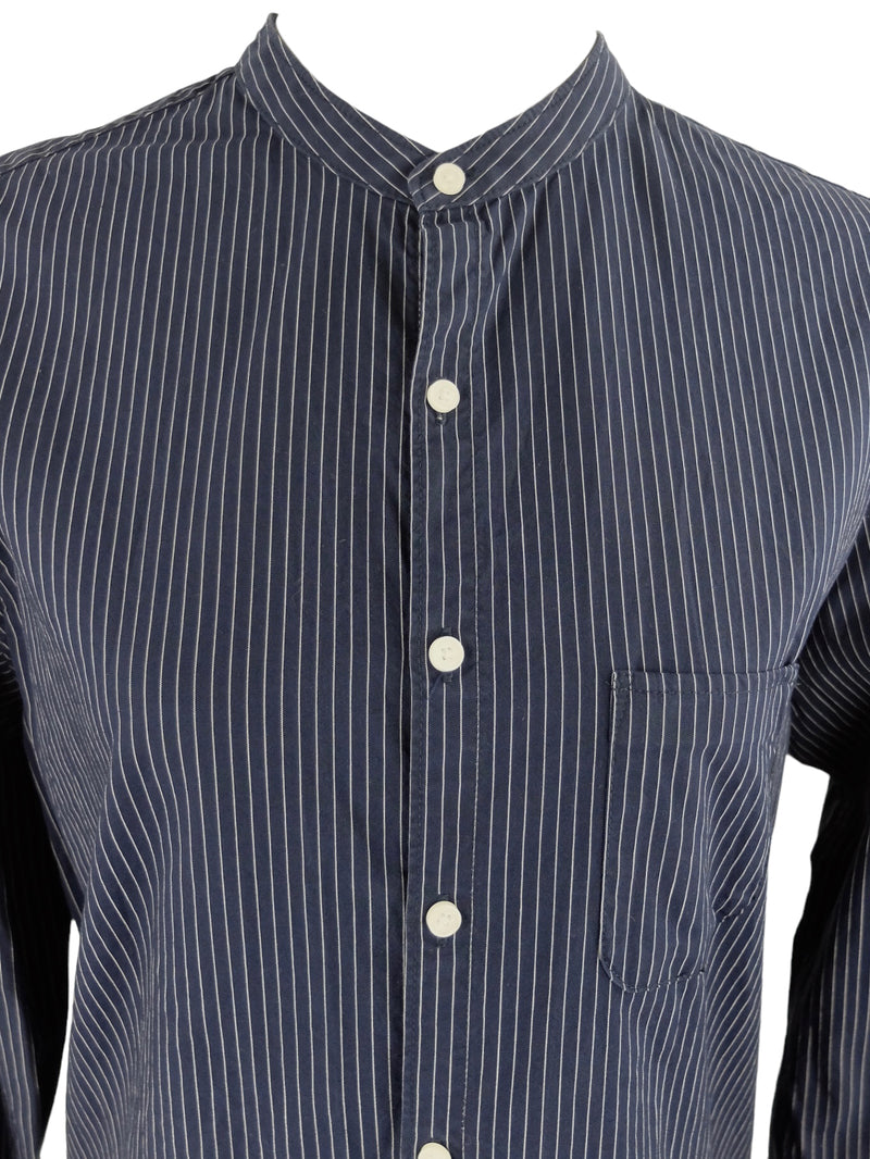 Vintage 2000s Y2K Replay Regular Fit Navy Blue Pinstripe Collarless Lo Thee Cultivator Vintage 2000s Y2K Replay Regular Fit Navy Blue Pinstripe Collarless Lo Thee Cultivator