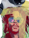 Vintage 2000s Y2K Custo Barcelona Streetwear Fitted Abstract Multicoloured Graphic Hooded Long Sleeve Shirt | Size S