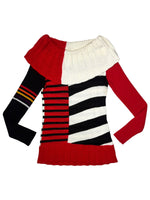 Vintage 2000s Miss Sixty Red White & Black Abstract Striped Knit Pullover Sweater | Size S-M