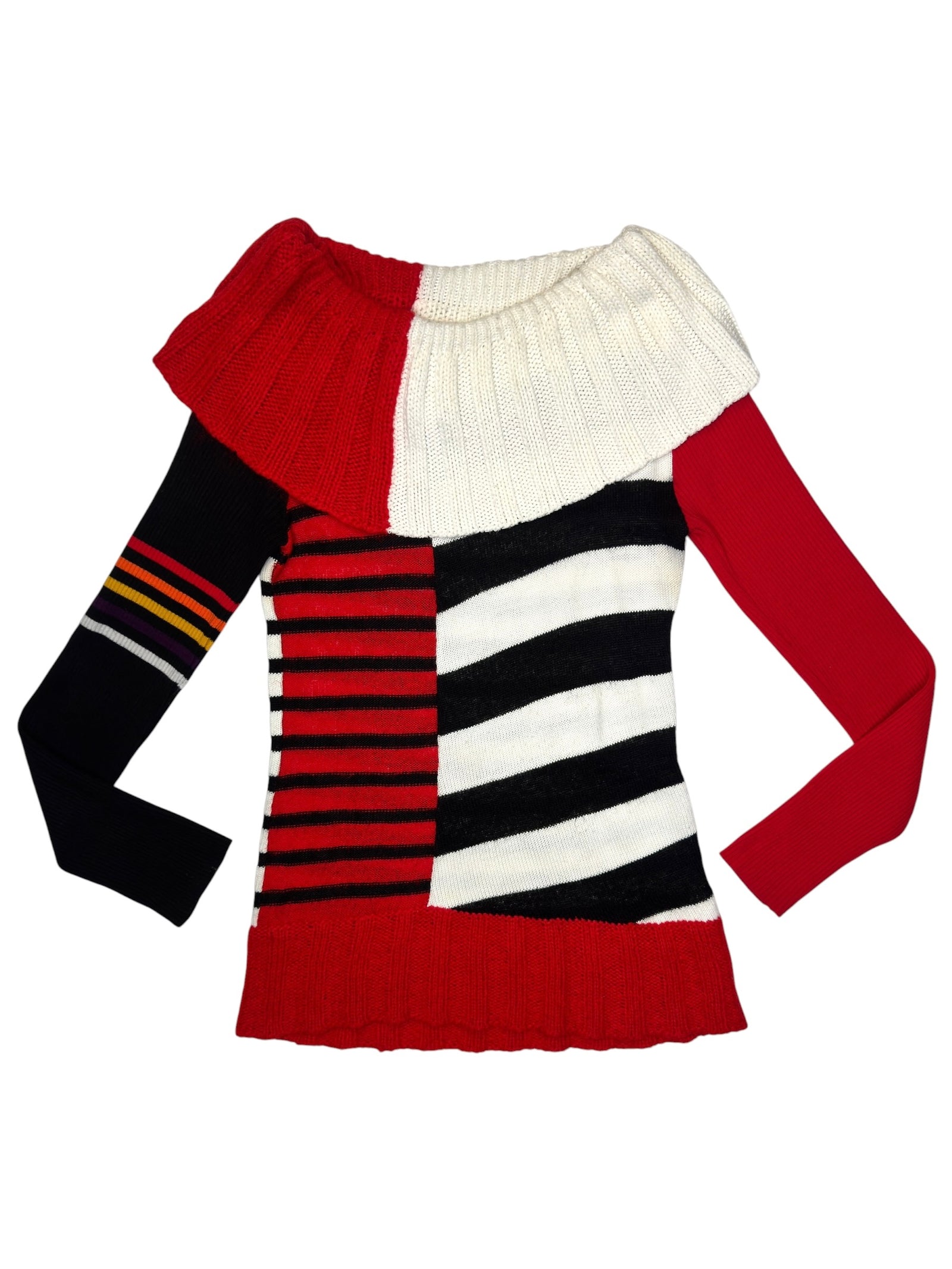 Vintage 2000s Miss Sixty Red White & Black Abstract Striped Knit Pullover Sweater | Size S-M