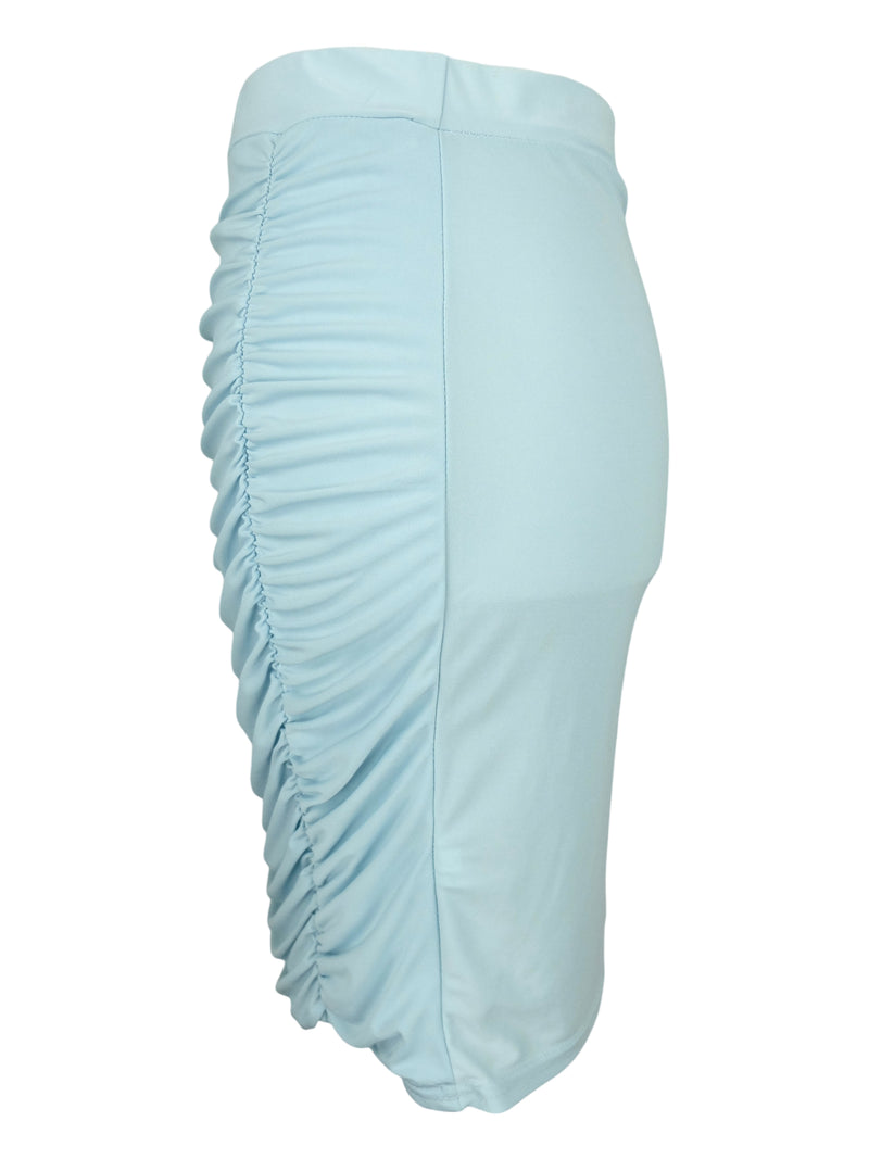 Vintage 2000s Y2K Chic Preppy Formal Draped Ruched Mermaid Style Solid Turquoise Knee Length Pencil Skirt  | Size S-M