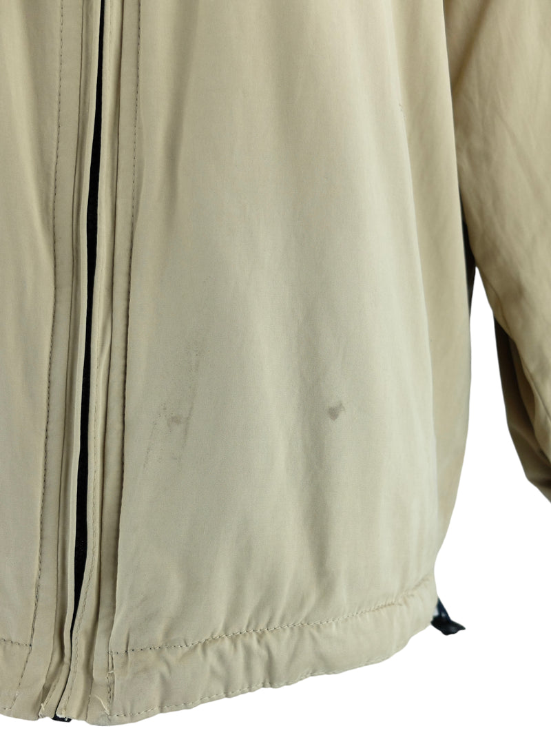 Vintage 2000s Y2K Reversible Solid Tan Beige & Navy Blue High Roll Neck Zip Up Hooded Windbreaker Shell Track Jacket | Men’s Size L