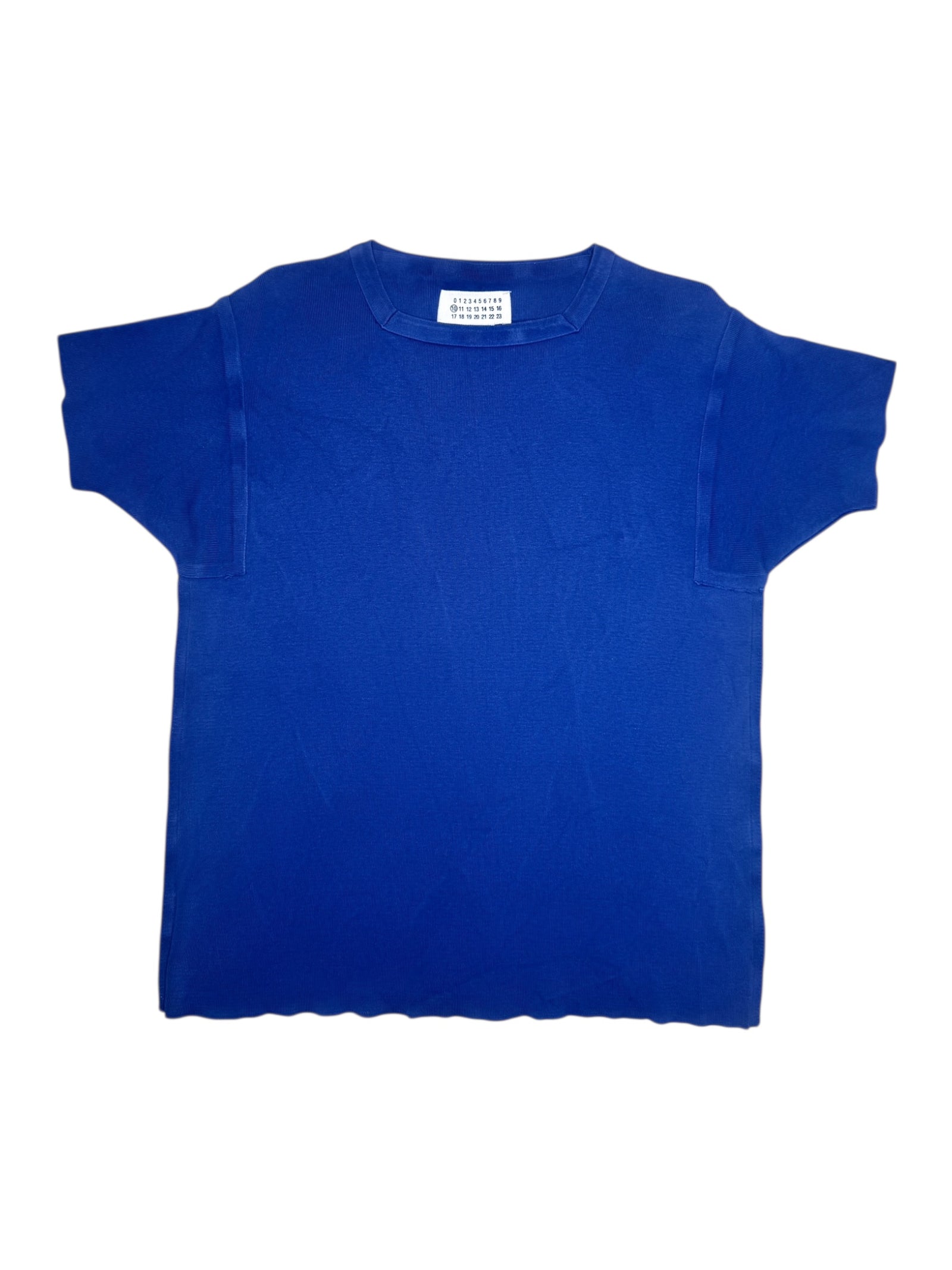 Vintage 2000s Maison Margiela MM10 Marine Blue Heavy Knit Short Sleeve Boxy Shirt | Mens's Size M, Women's L