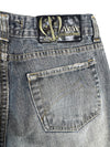 Vintage 2000s Y2K Bohemian Grunge Low Mid Rise Ripped Faded Denim Straight Leg Slim Jeans With Floral Patchwork Detail | 28 Inch Waist