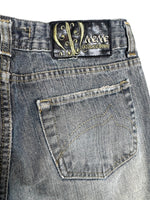 Vintage 2000s Y2K Bohemian Grunge Low Mid Rise Ripped Faded Denim Straight Leg Slim Jeans With Floral Patchwork Detail | 28 Inch Waist