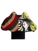 Vintage 2000s Y2K Custo Barcelona Striped Graphic Half Knit Bubble 3/4 Sleeve Bubble Top with Cinched Waist | Size L-XL