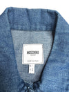 Vintage 2000s Y2K Moschino Jeans Cropped Blue Medium Wash Collared Button Down Denim Jacket | Size M-L