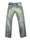 Vintage 2000s Y2K Dolce & Gabbana Deadstock Light Wash Abstract Patterned Jeans with Black Patchwork Grommet Detail | 30-31 Inch Waist