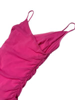 Vintage 2000s Y2K Bubblegum Pink Mesh Asymmetrical Fitted Ruched Tank Mini Party Dress | Size XS