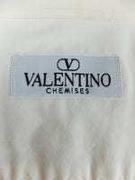 Vintage 2000s Y2K Valentino Chemises Men's Designer Minimalist Cotton Cream Collared Long Sleeve Button Up Dress Shirt with Pocket | Size M-L