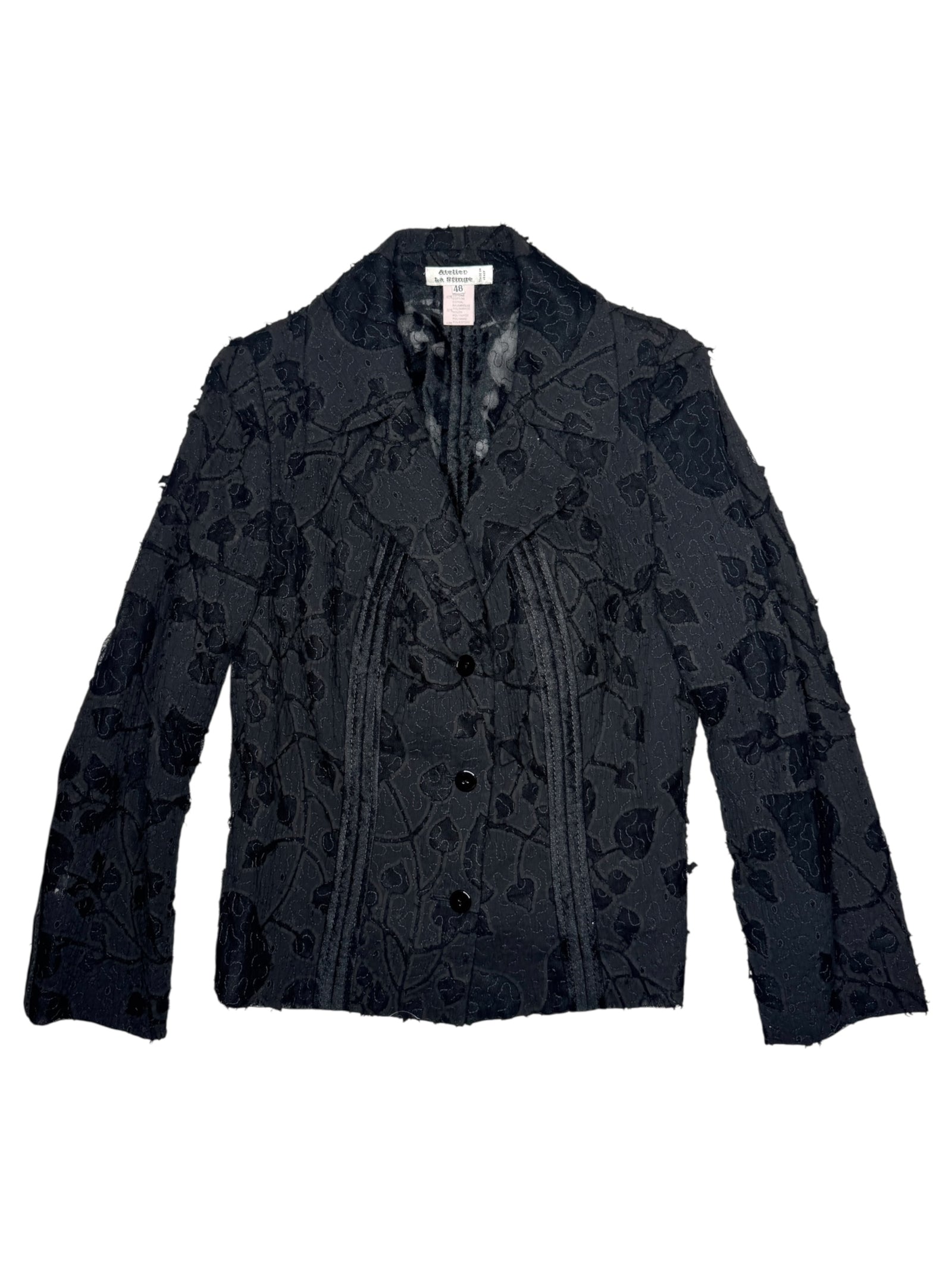 Vintage 90s Y2K Grunge Black Lightweight Collared Button Down Blazer Jacket With Mesh Cutout Details | Size S-M