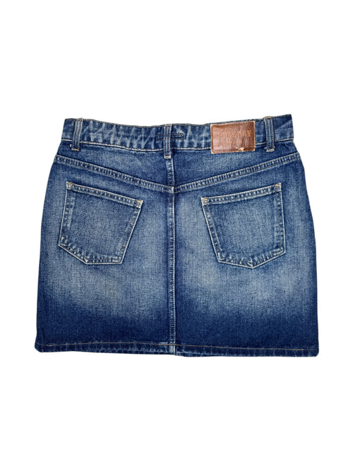 Vintage 2000s BURBERRY Mid-Rise Stonewash Denim Jean Mini Skirt with Plaid Pocket Detail | Size S