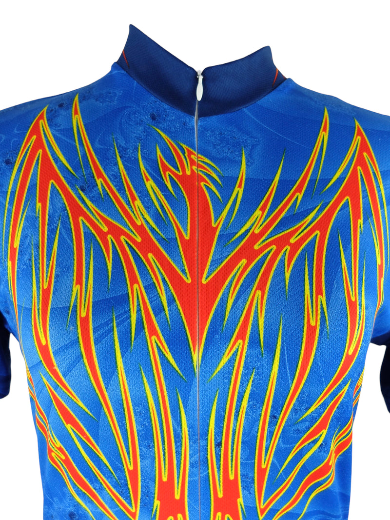 Vintage 2000s Y2K Men's Rave Style Abstract Flame Print 1/4 Zip Up High Neck Fitted Biker Racing  Shirt