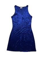 Vintage 2000s Royal Blue Crushed Velvet Tank Fitted Stretch Mini Dress | Size S
