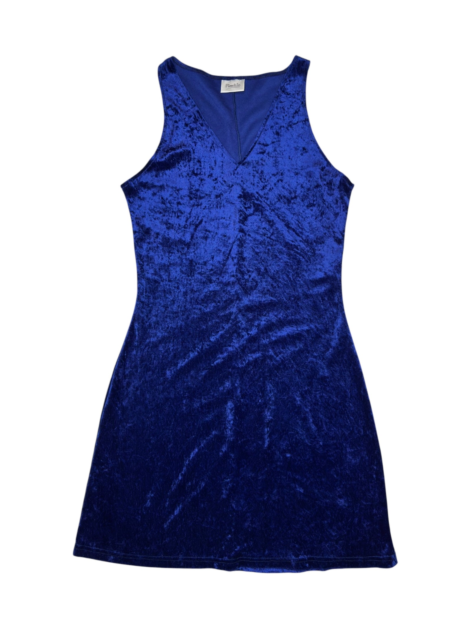 Vintage 2000s Royal Blue Crushed Velvet Tank Fitted Stretch Mini Dress | Size S