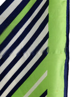 Vintage 60s Mod Nautical Sailor Style Dark Navy Blue & Green Abstract Striped Print Square Bandana Neck Tie Scarf