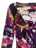 Vintage 2000s Y2K Roberto Cavalli Art Nouveau Purple Abstract Patterned Long Sleeve Dress | Size M