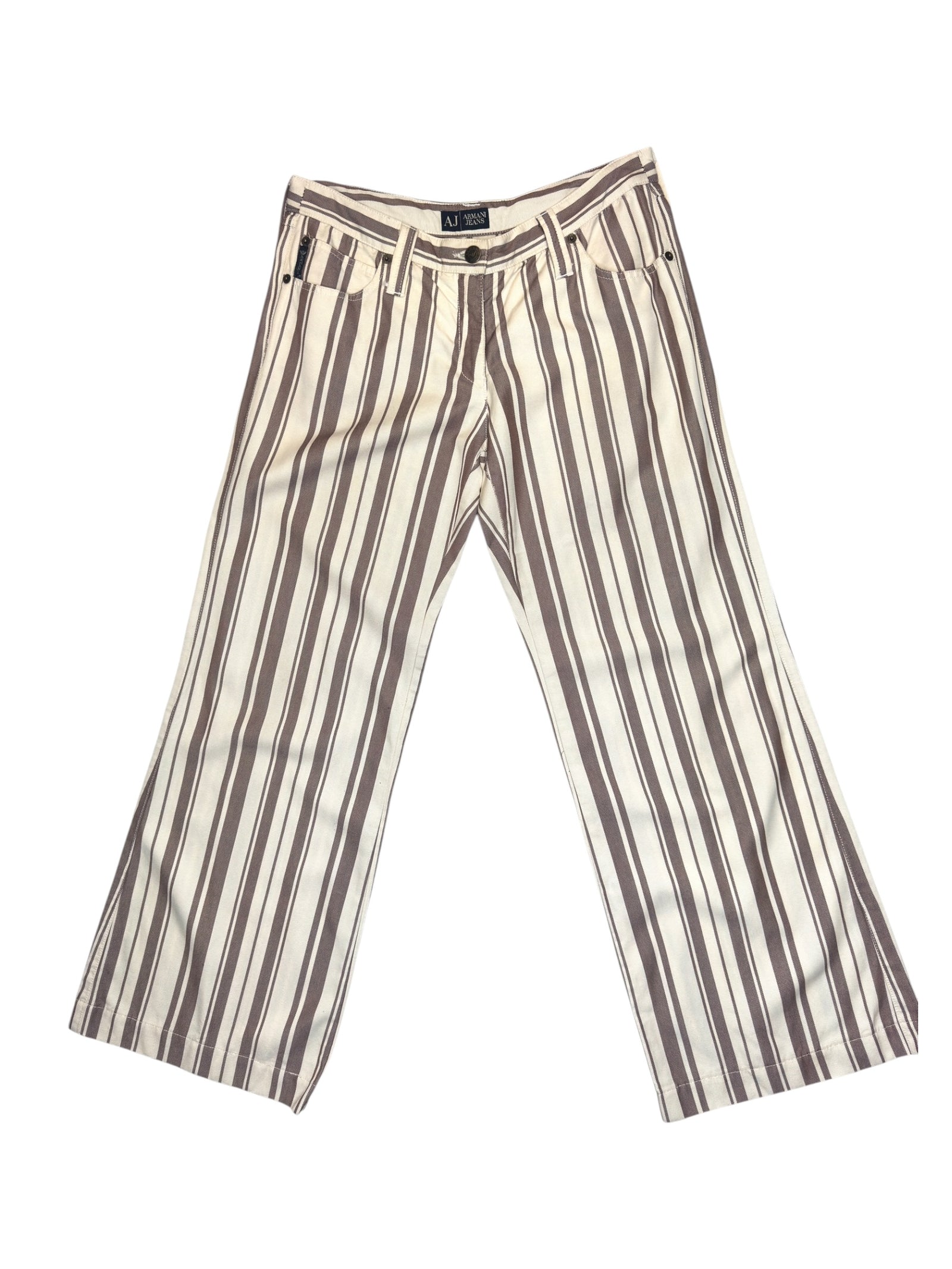Vintage 2000s ARMANI JEANS Low Rise Cream & Maroon Brown Striped Straight Leg Trousers | Size  S-M