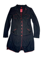 Vintage 2000s Marithé + François Girbaud Black & Red Lightweight Collared Button Down Trench Jacket | Size XS