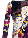 Vintage 2000s Y2K Roberto Cavalli Art Nouveau Purple Abstract Patterned Long Sleeve Dress | Size M