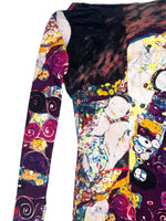 Vintage 2000s Y2K Roberto Cavalli Art Nouveau Purple Abstract Patterned Long Sleeve Dress | Size M