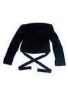 Vintage 2000s Y2K Dolce & Gabbana Subversive Minimalist Black Cropped Wool Bolero Cardigan with Wrap Around Tie | Size XS-S
