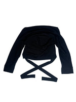 Vintage 2000s Y2K Dolce & Gabbana Subversive Minimalist Black Cropped Wool Bolero Cardigan with Wrap Around Tie | Size XS-S