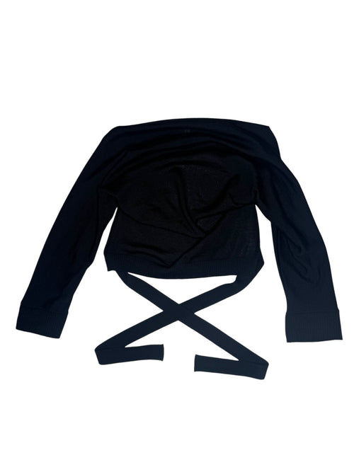 Vintage 2000s Y2K Dolce & Gabbana Subversive Minimalist Black Cropped Wool Bolero Cardigan with Wrap Around Tie | Size XS-S