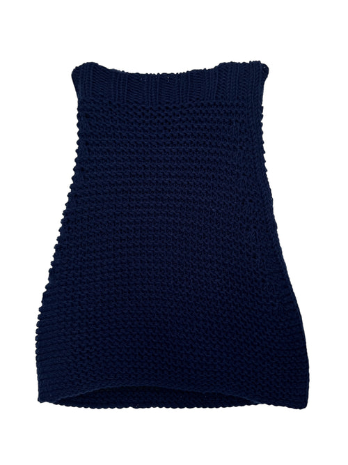 Cop Copine Subversive Wool Blend Navy Blue Knit Off-the-Shoulder Shawl Scarf Wrap | One Size