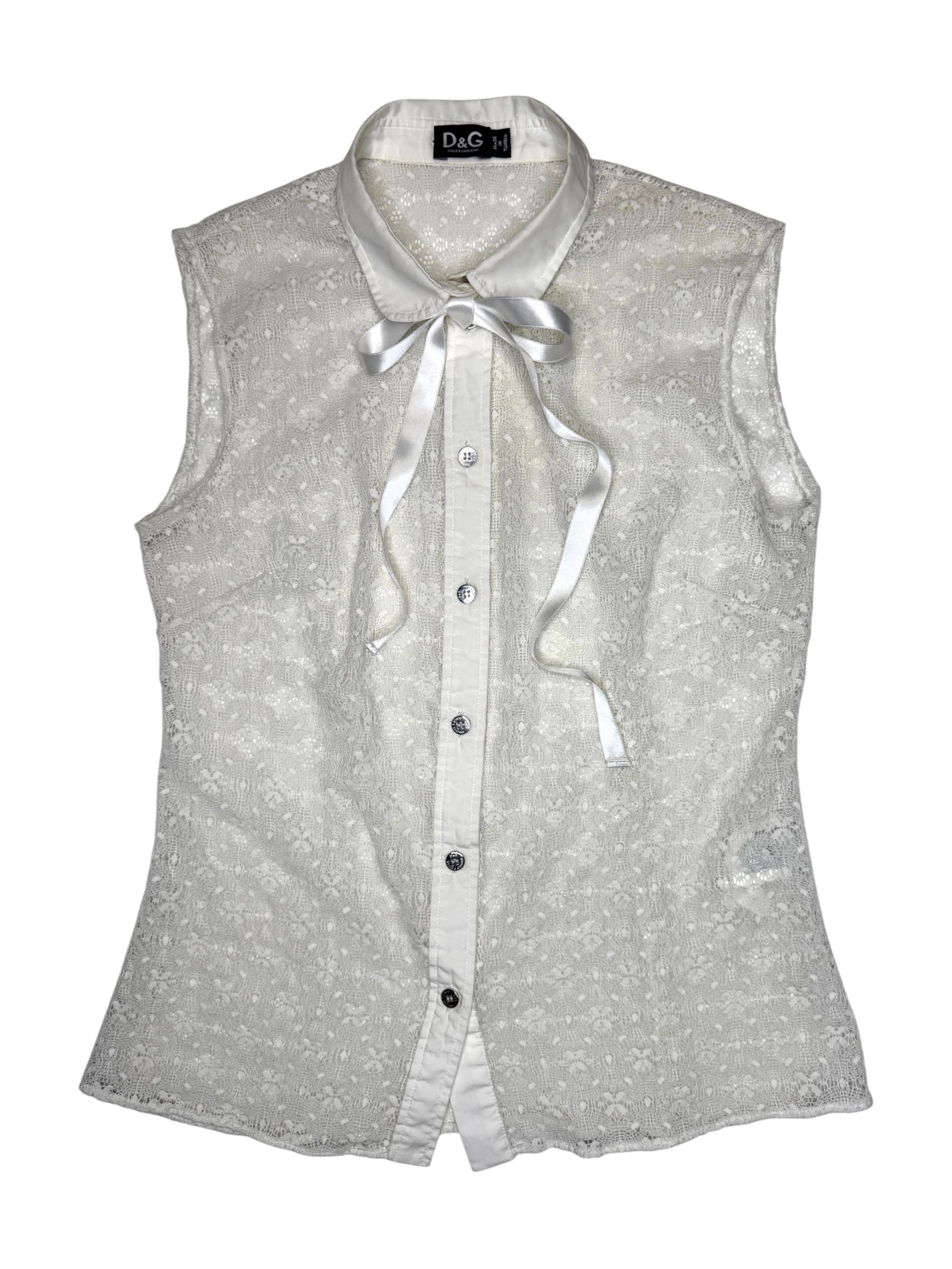 Vintage 2000s DOLCE & GABBANA White Sleeveless Peter Pan Collared Button Up Top | Size S