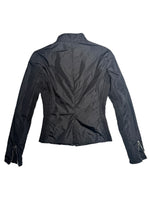 Vintage 2000s Y2K Prada Black Moto Nylon Fitted Utility Track Windbreaker Jacket with Ruffle Detail | Size XXS