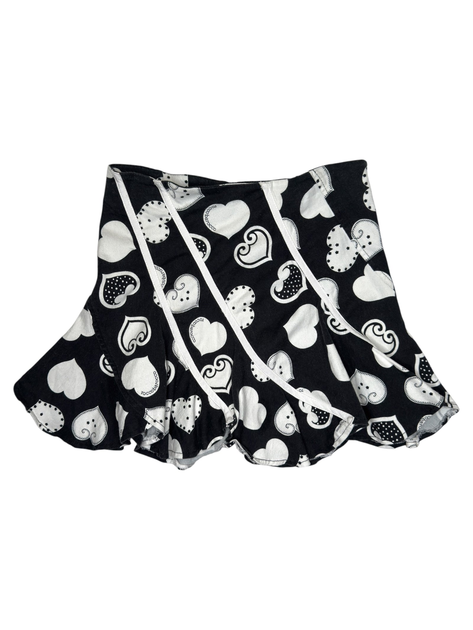 Vintage 2000s ROCCO BAROCCO Mid-Rise Black & White Heart Print Mini Skirt | Size S