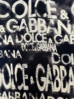 Vintage 2000s Y2K Dolce & Gabbana Black & Beige Bedazzled Rhinestone Graphic Short Sleeve Logo Tee | Size M-L