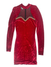 Vintage 80s Rocco Barocco Red Velvet Mockneck Long Sleeve Formal Dress with Mesh Cutout | Size XL