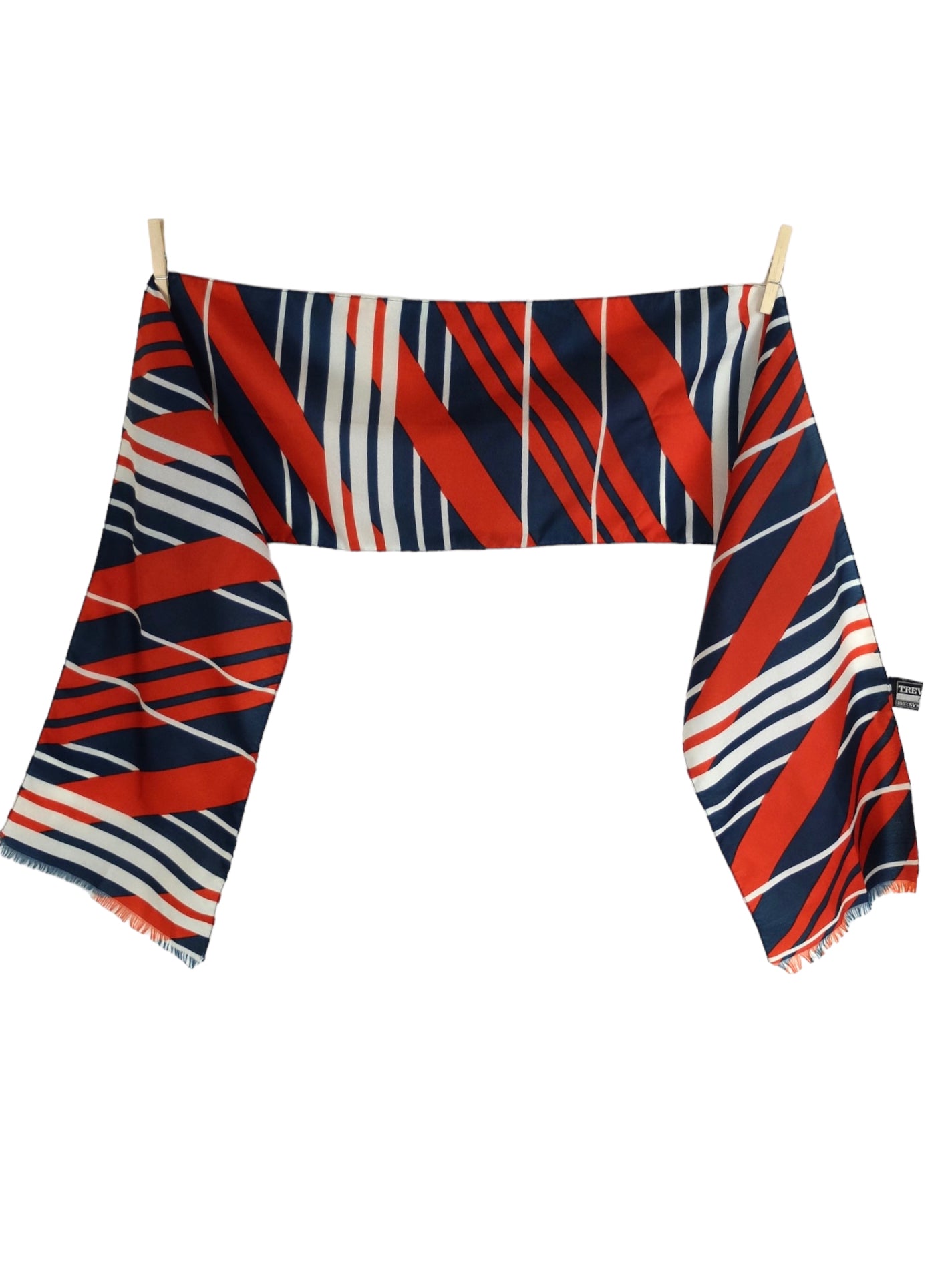 Vintage 60s Mod Psychedelic Abstract Red Blue & White Striped Print Lightweight Thin Neck Tie Wrap Scarf