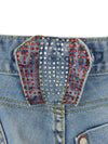 Vintage 2000s Y2K Low Rise Medium Wash Blue Denim Short Booty Shorts with Rhinestone Detail | 30 Inch Waist