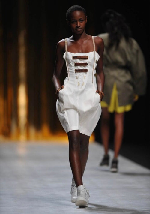 Marithé + François Girbaud S/S 2011 Runway Black Strappy Bondage Above-the-Knee Linen Blend Tank Dress | Size S
