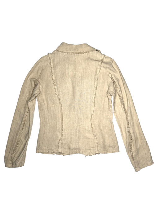 Vintage 90s Y2K Beige Linen Basic Button Down Collared Lightweight Blazer Jacket | Size M-L