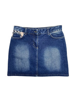 Vintage 2000s BURBERRY Mid-Rise Stonewash Denim Jean Mini Skirt with Plaid Pocket Detail | Size S
