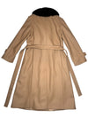 Vintage 70s Mod Bohemian Hippie Tan Button Down Trench Coat With Genuine Fur Trim & Tie Belt | Size S-M