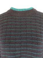 Vintage 80s Coogi Australia Men's Bohemian Dark Navy Blue & Teal Striped Pullover Grandpa Style Sweater Jumper | Men’s Size L-XL
