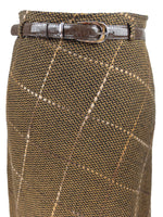 Vintage 90s Y2K Chic Bohemian Preppy Argyle Chevron Woven Belted Floor Length Maxi Skirt | Size 38