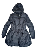 Vintage 2000s Y2K Marithé + François Girbaud Subversive Black Down Feather Peplum Style Hooded Puffer Jacket | Size S