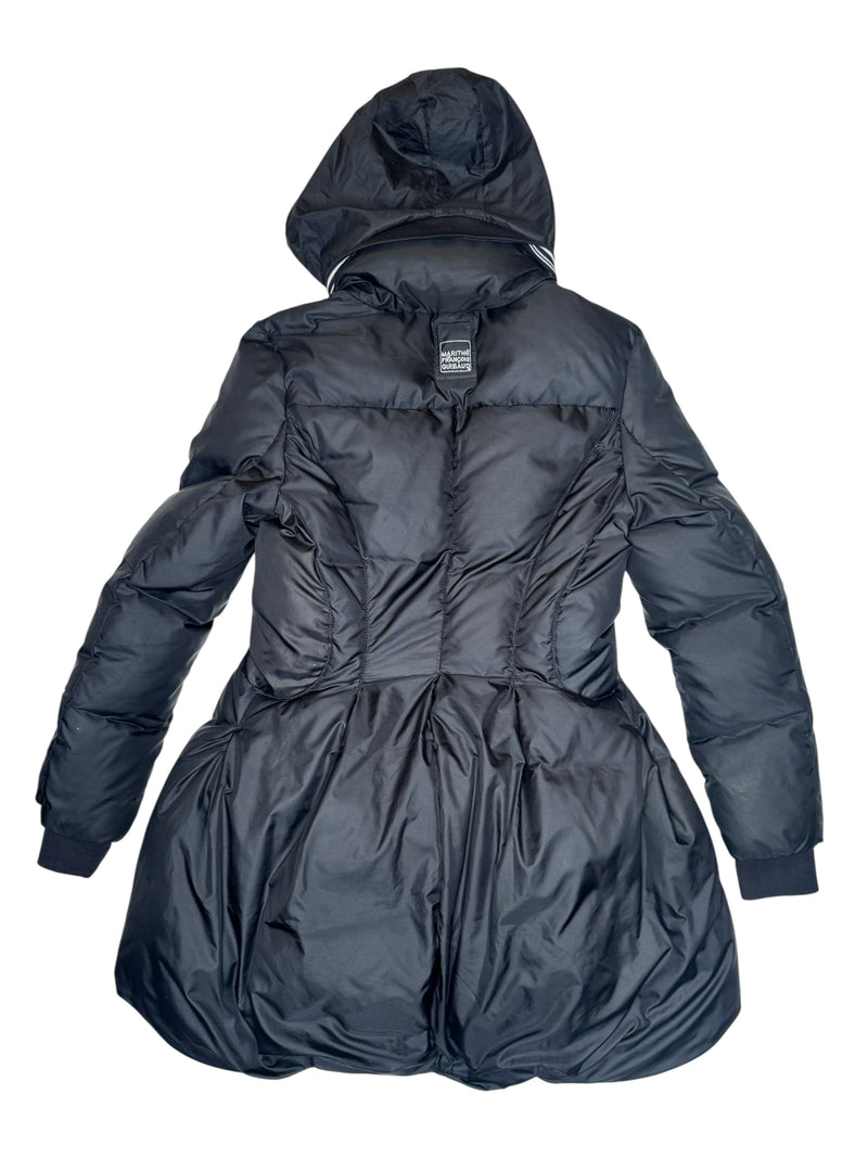 Vintage 2000s Y2K Marithé + François Girbaud Subversive Black Down Feather Peplum Style Hooded Puffer Jacket | Size S
