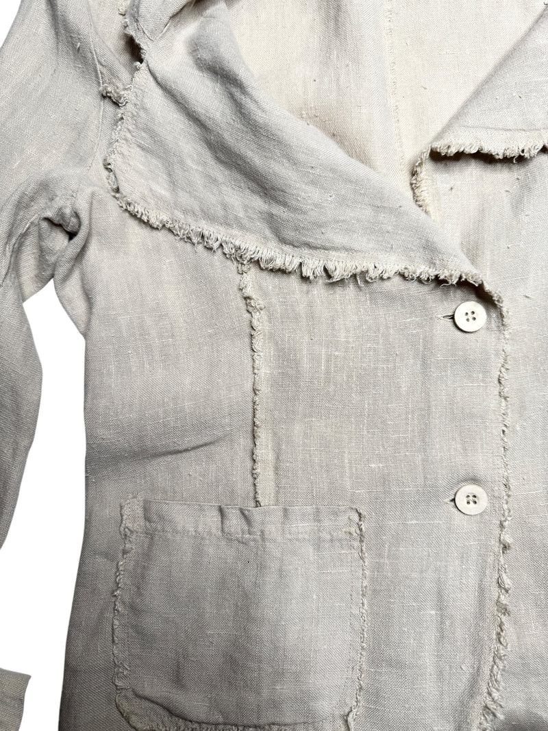 Vintage 90s Y2K Beige Linen Basic Button Down Collared Lightweight Blazer Jacket | Size M-L