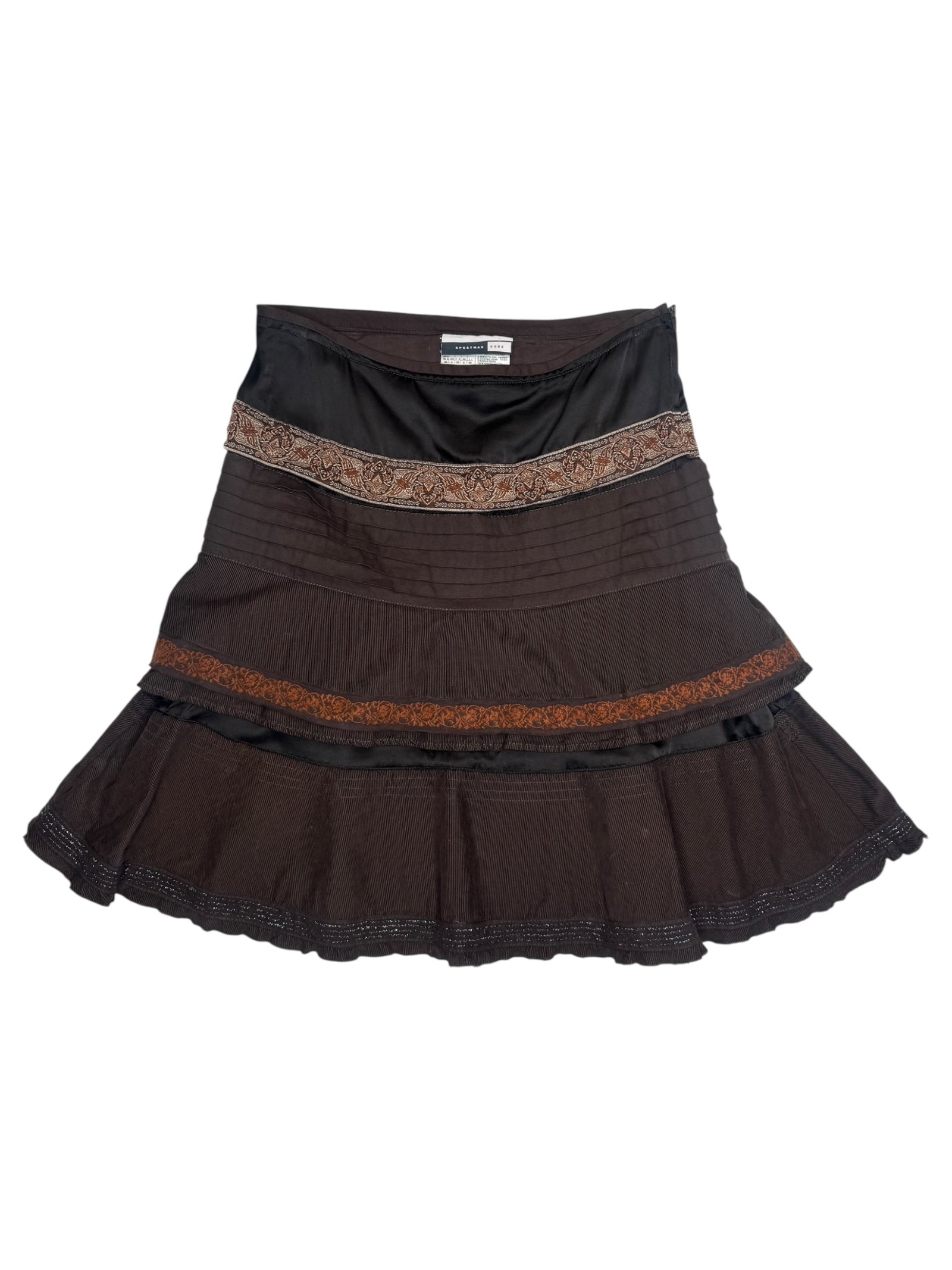Vintage 2000s Sportmax Brown Low Rise Layered Drop Waist Above-the-Knee Mini Skirt