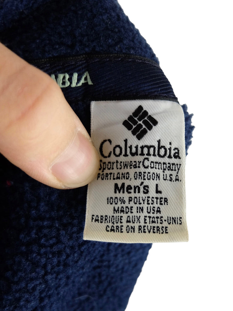 Vintage 2000s Y2K Men's Columbia Streetwear Athletic Dark Navy Blue High Neck Sleeveless Zip Up Fleece Vest | Men’s Size XL
